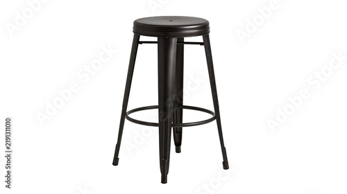 Modern industrial style black metal bar stool with round seat and footrest