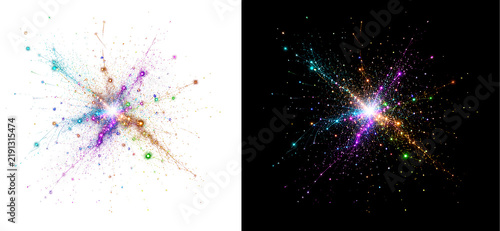 Multicolor sparkle starburst explosion glittering light beam splash for party celebration.