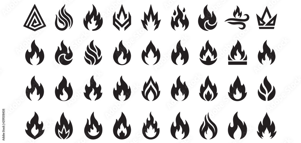 Obraz premium Flame and fire icons vector set isolated on white background for energy and heat symbols