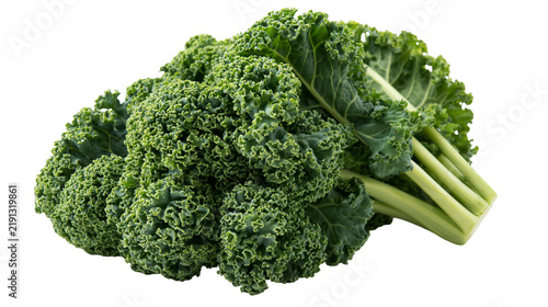 Foto Fresh green curly kale leaves with thick fibrous stems