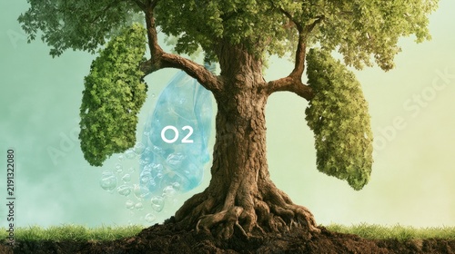 Tree shaped like lungs symbolizing oxygen production and environmental health.