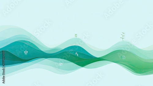 Abstract Green Wave Landscape with Subtle Elements.