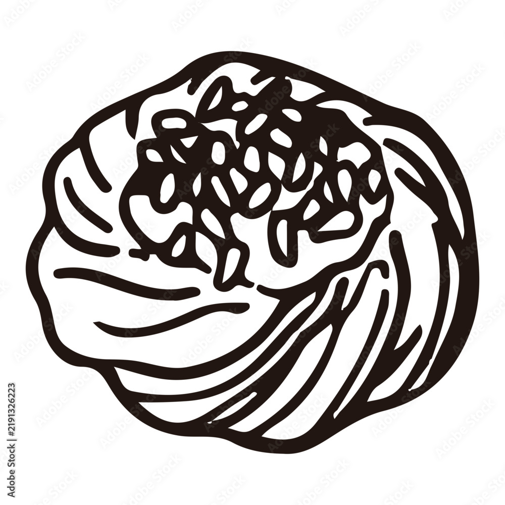Fototapeta premium Hand drawn seed topped pastry bun line art vector element