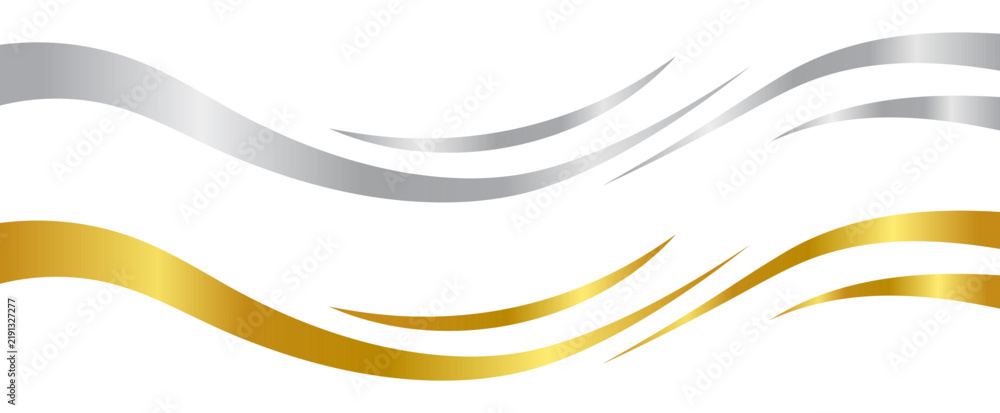 Obraz premium Golden and silver swooshes wave element with a metallic gradient