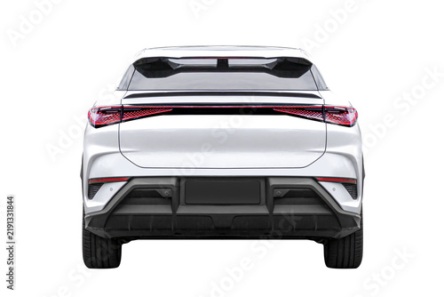 Electric Car white colour back view  isolated on transparen background.