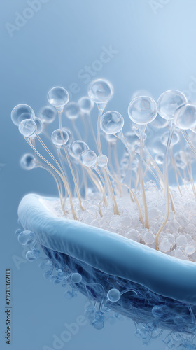 Abstract Translucent Cellular Tissue Structure on Blue White Background