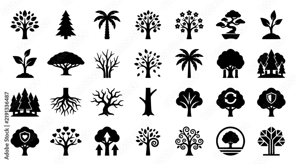 Fototapeta premium Tree Nature Botanical Family and Environmental Vector Icon Collection