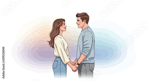 Couple Holding Hands Smiling Together Happy Relationship
