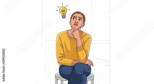 Thoughtful Person Deep in Contemplation with Lightbulb Idea