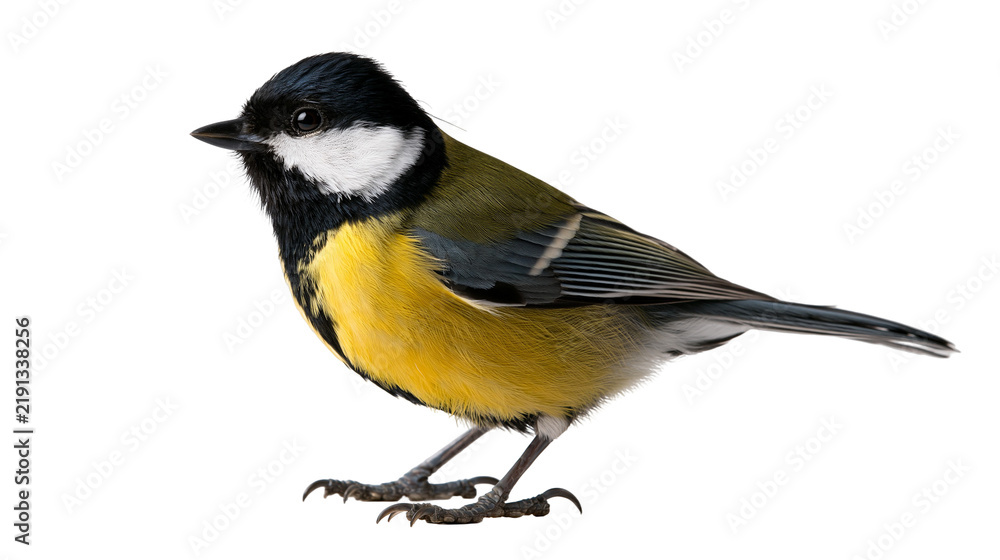 Obraz premium Great tit bird with yellow breast and black head feathers