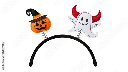 Fotografie Halloween headband with felt pumpkin and ghost figures on metal springs