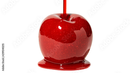 Obraz na plátně Glossy bright red candy apple coated in thick liquid sugar syrup
