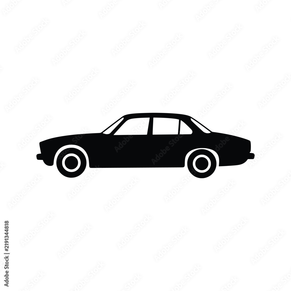Obraz premium Classic luxury sedan car silhouette black graphic isolated on a white background.