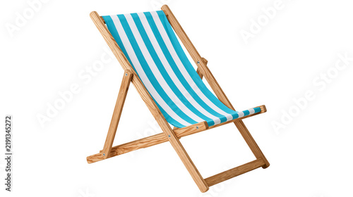 Quadro su tela Wooden deck chair with blue and white striped fabric seat