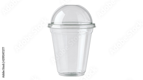 Empty clear plastic disposable cup with a dome lid for cold beverages