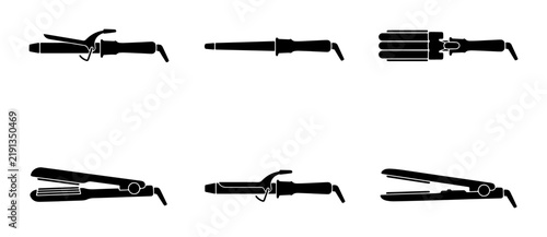 Konstfotografi Black silhouettes of hairstyling tools, flat iron curling wand crimper