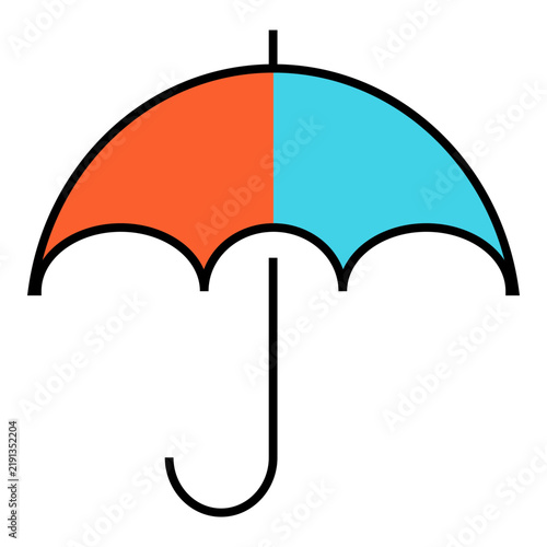 Colorful umbrella icon with a curved handle, bold outline, and bright segmented canopy symbolizing rain protection and weather safety.