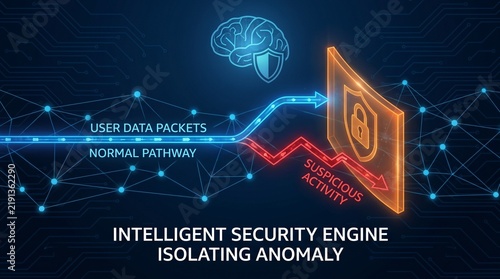 Intelligent security engine isolating suspicious user data packets in network with anomaly detection cyber security artificial intelligence threat isolation digital security normal pathway