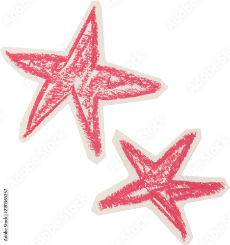 Red And White Hand Drawn Chalk Stars Doodle On Torn Paper