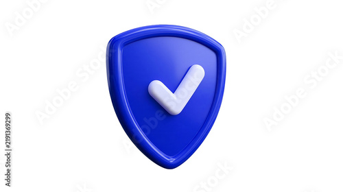 Konstfotografi Glossy blue shield icon with a white checkmark symbol