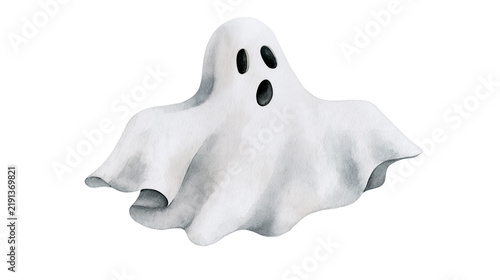 Quadro su tela White sheet ghost with dark oval eyes and open mouth expression