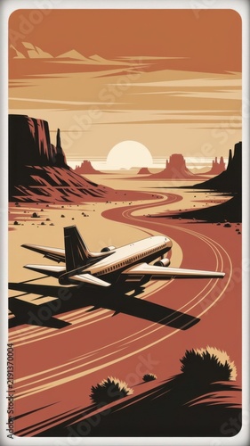 Air craft plane with cargo shipping delivery move transport. Adventure vacation business vibe. Graphic Art