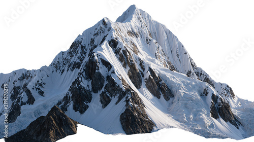 Foto Snow covered jagged mountain peak with rocky cliffs and glaciers