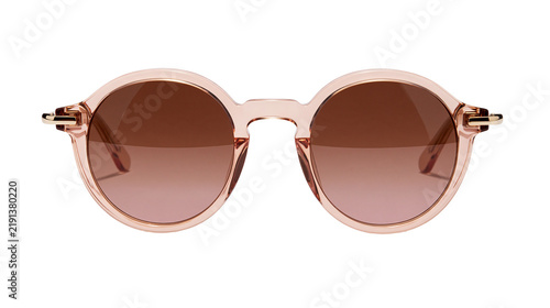 Foto Round translucent pink plastic frame sunglasses with gradient brown lenses