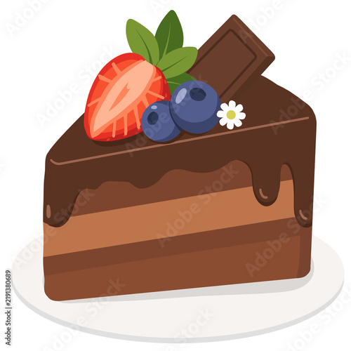 Illustration of Slice of Chocolate Cake with Berries