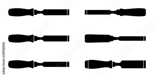 Cuadro en lienzo Black silhouette chisels on white background, tool set for