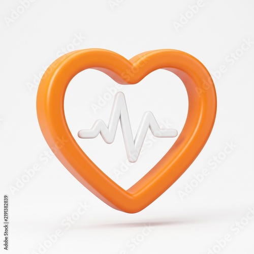 Orange 3D heart icon with a white heartbeat pulse line on a white background