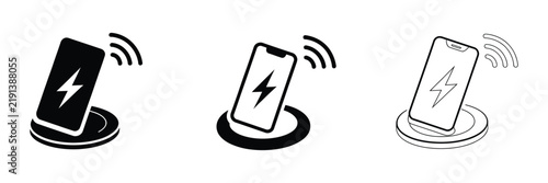 Wireless Charging Icons featuring smartphone power symbols, energy transfer concepts, mobile device charging technology, battery indicators, and contactless power designs vector