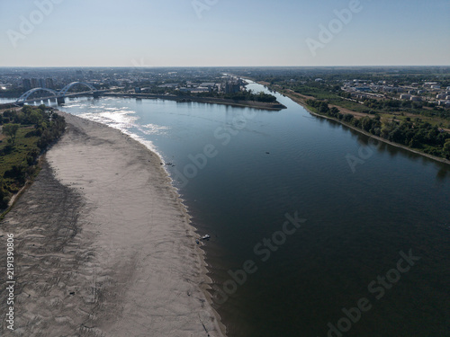 Konstfotografi Danube river in novi sad showing low water level during drought