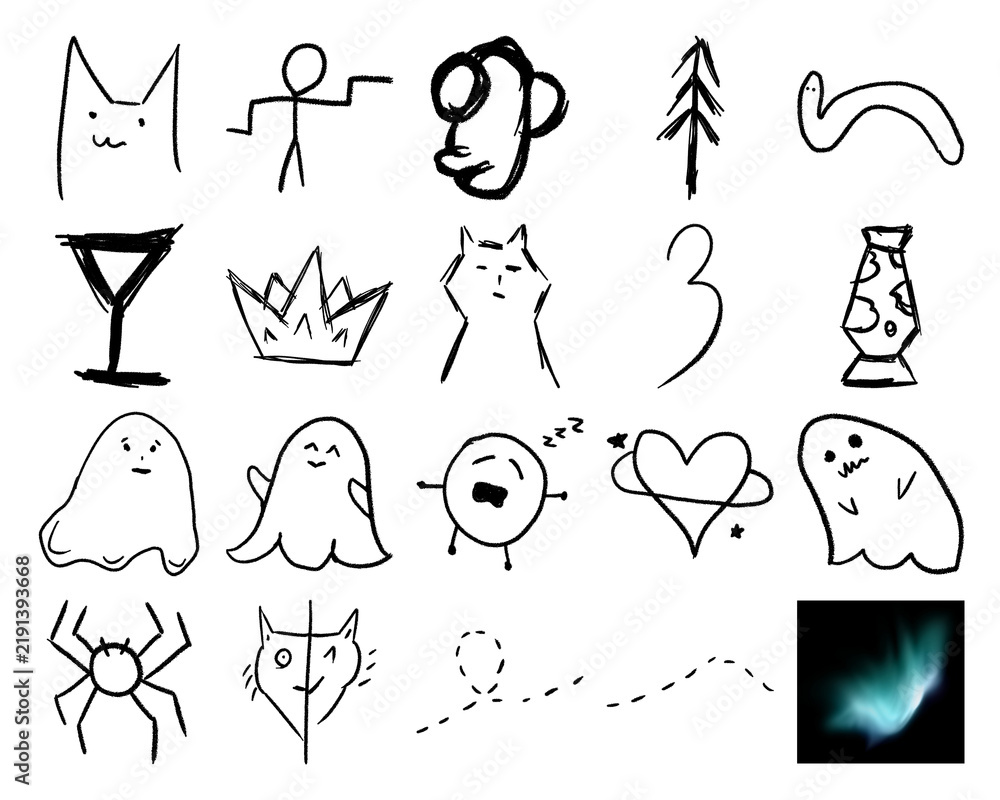 Fototapeta premium Hand drawn doodle icons and digital graphic elements collection PNG isolated on transparent background sketch graphics design element