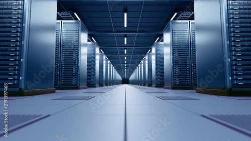 3D AI Data Center Infinite Walk Server Corridor Futuristic scene Loop
