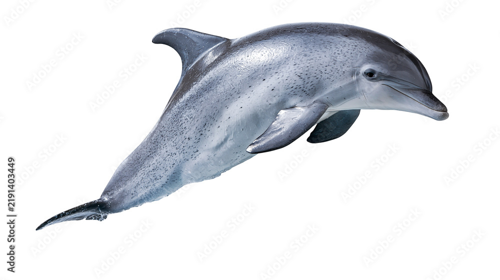 Obraz premium Grey bottlenose dolphin swimming with sleek skin and dorsal fin