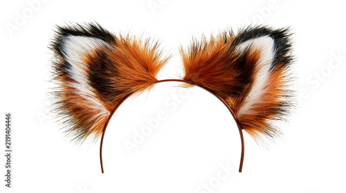 Foto Fluffy faux fur fox ears headband with orange black and white animal hair