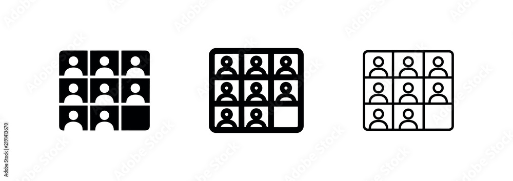 Fototapeta premium Video Conference Grid Icon with People for Team Meeting and Remote Collaboration