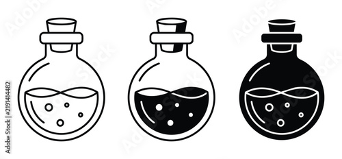 Foto Potion Bottles Vector Icons, Alchemy Flasks, Magic Elixir Containers, Set of 3