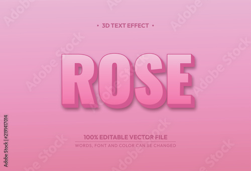 Rose pink color 3D text effect editable vector style on soft pink background