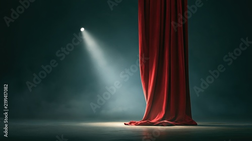 Red Theater Curtain with Dramatic Spotlight Beam