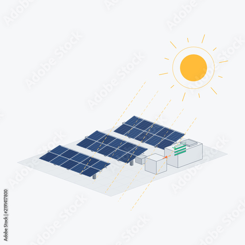 Solar Power Plant Isometric Vector Illustration