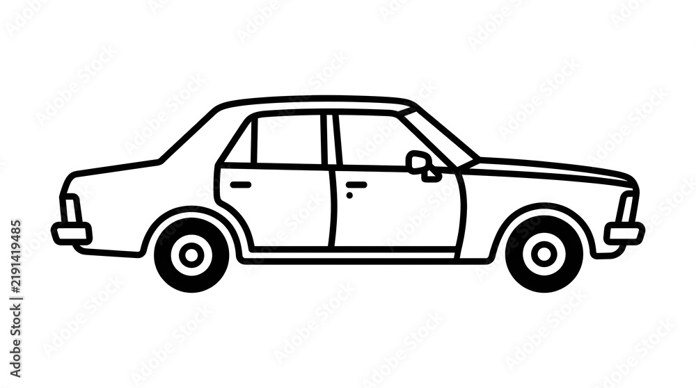 Obraz premium Sedan Car Passenger Vehicle Vector Line Art Icon