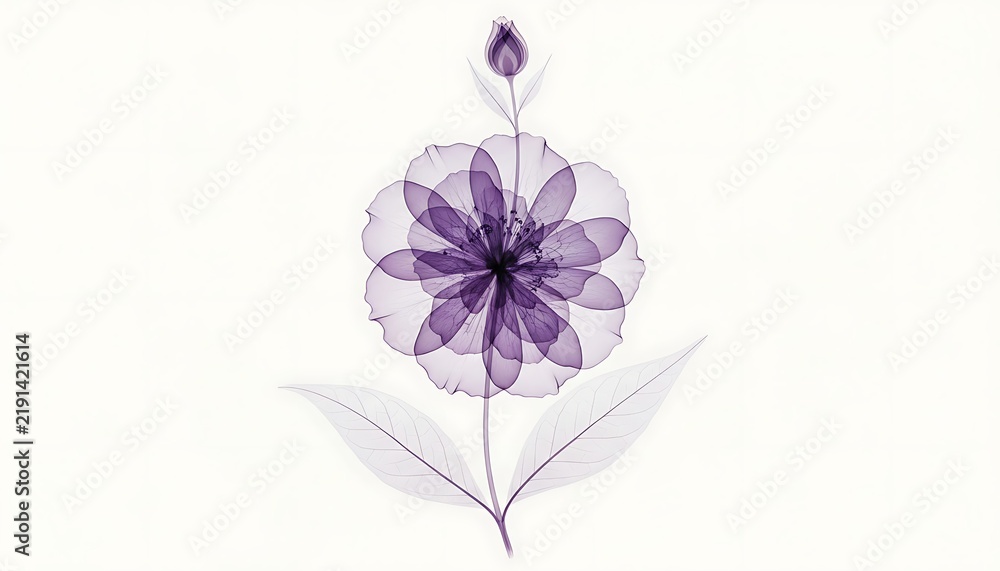 Fototapeta premium Purple delicate flower with bud illustration