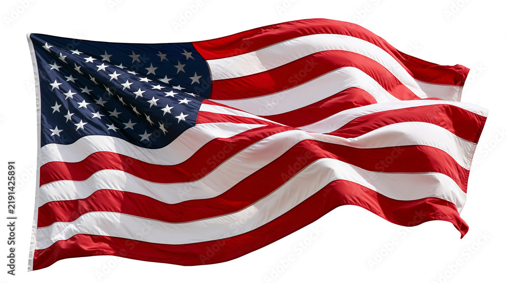 Waving American flag with red white and blue stripes and white stars