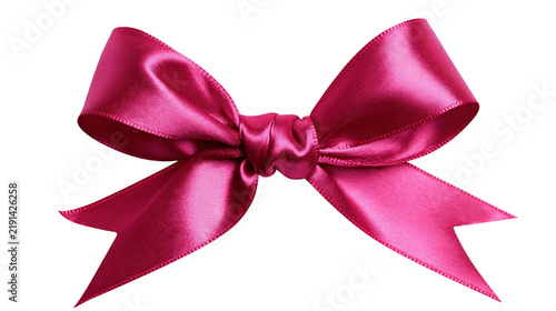 Fotografie Deep pink satin ribbon bow with folded loops and notched ends