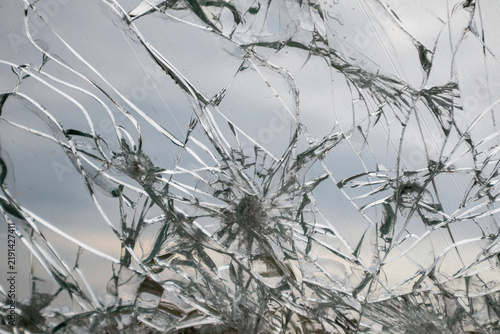 Fractured Glass Window with Cracked Web Pattern