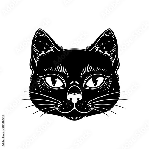 Black Cat Head Portrait Vector Line Art