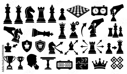 Foto Chess Strategy Game Pieces Tournament Black Silhouette Vector Icons
