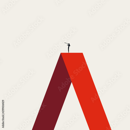 Business career vision vector concept. Symbol of female leadership, corporate success, future opportunity, strategic planning. Minimal design eps10 illustration.